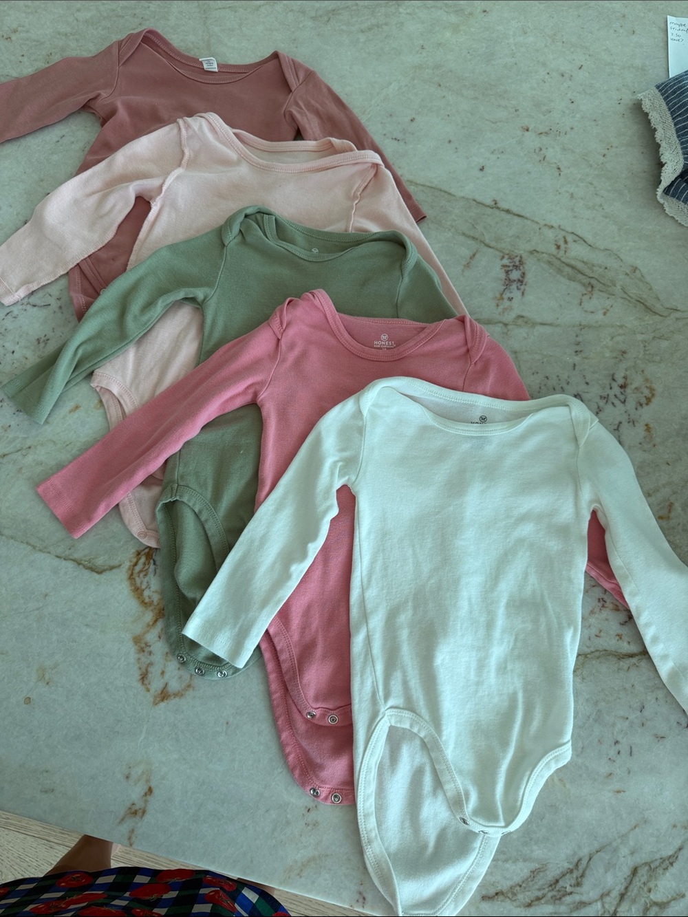 Set of 5: Mixed Long-Sleeve Baby One-Piece Pack - Pastel White, Pink, Green, Ros